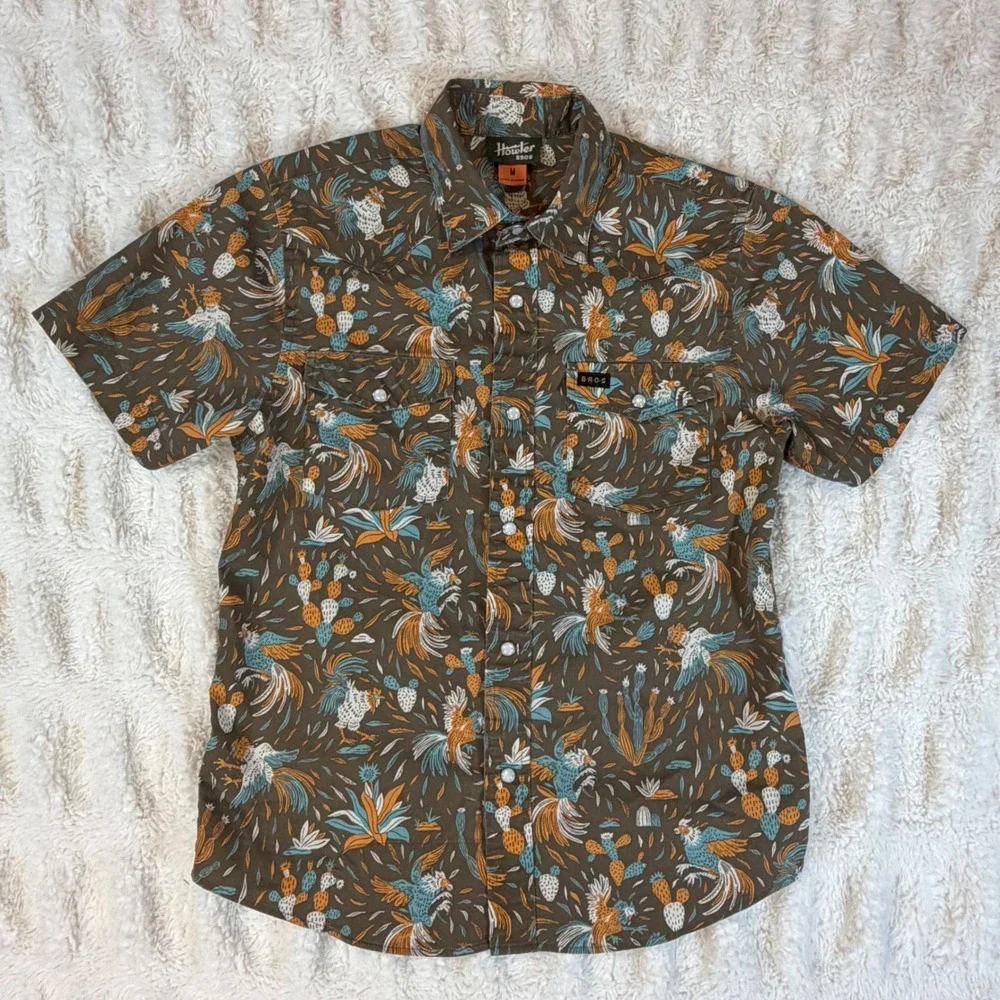 Howler Bros Kids M H Bar B Snapshirt Brown Rooster Cactus Western Pearl Snap